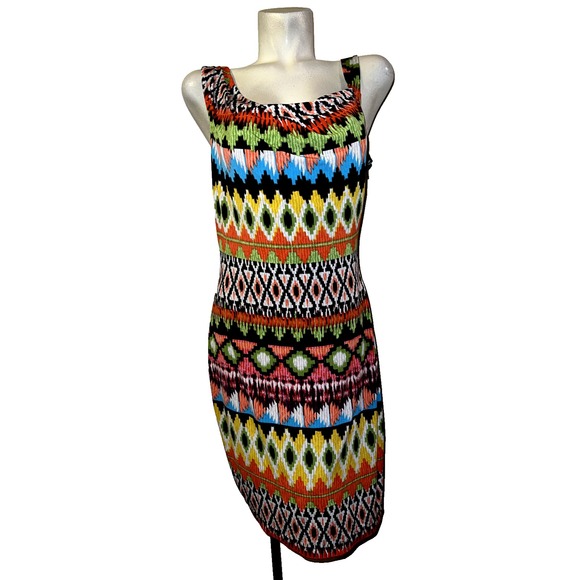 Calvin Klein Dresses & Skirts - Calvin Klein Womens Multi Color Geometric Ikat Drape Neck Sheath Dress Size 10